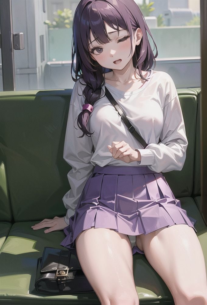 サンプル画像4:電車で無防備にパンチラする女子大生(AI am アニメAI画像生成見習い) [d_386467]