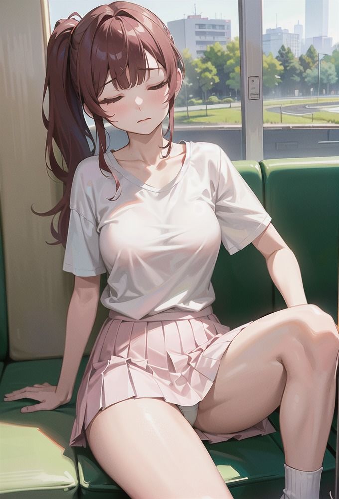 サンプル画像5:電車で無防備にパンチラする女子大生(AI am アニメAI画像生成見習い) [d_386467]