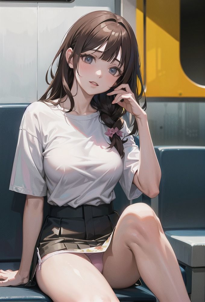 サンプル画像6:電車で無防備にパンチラする女子大生(AI am アニメAI画像生成見習い) [d_386467]
