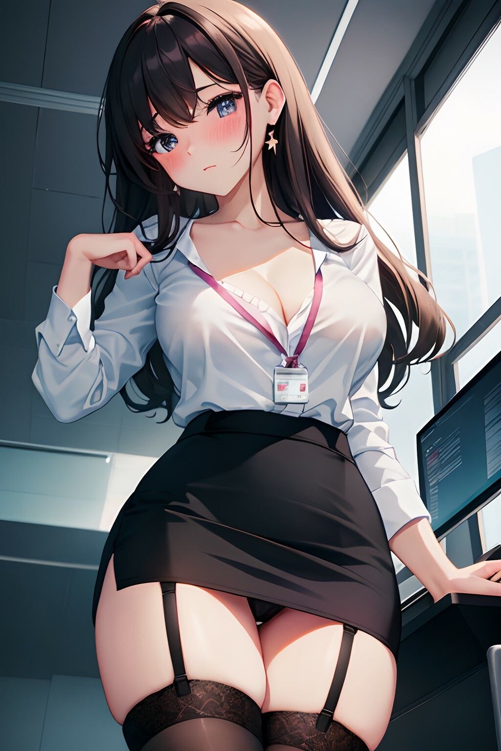 サンプル画像2:ハーレムオフィス パンチラ×谷間で誘惑してくる OL×ガーターベルト編(チラ見えプリン) [d_387126]