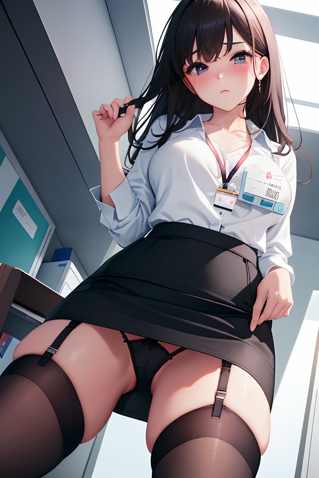 サンプル画像5:ハーレムオフィス パンチラ×谷間で誘惑してくる OL×ガーターベルト編(チラ見えプリン) [d_387126]