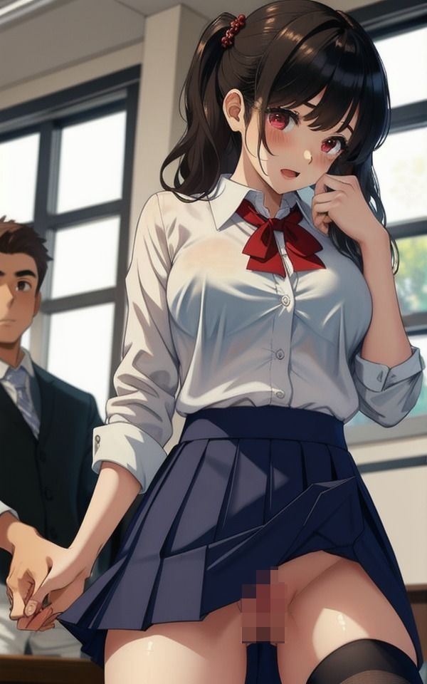 サンプル画像1:ノーパンのパイパンJK〜ピンクのおまんこが丸見え！(痴女ステンドグラス) [d_387334]