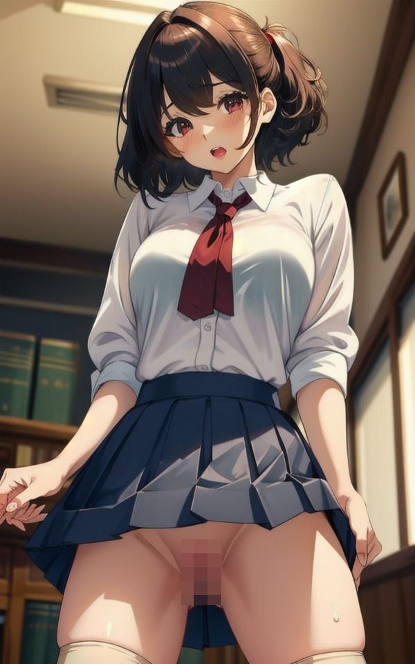 サンプル画像2:ノーパンのパイパンJK〜ピンクのおまんこが丸見え！(痴女ステンドグラス) [d_387334]