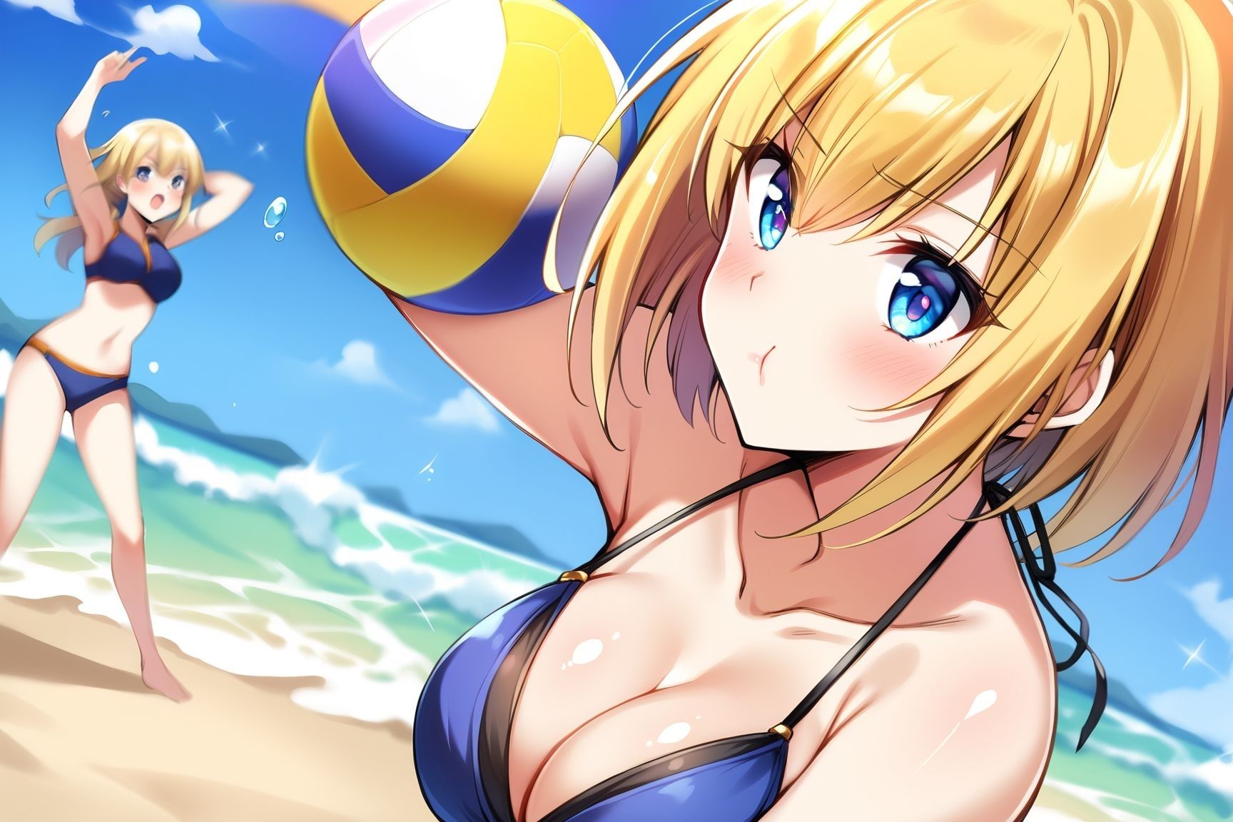 サンプル画像1:ビーチで潮吹き大洪水！(金髪と金髪) [d_388905]