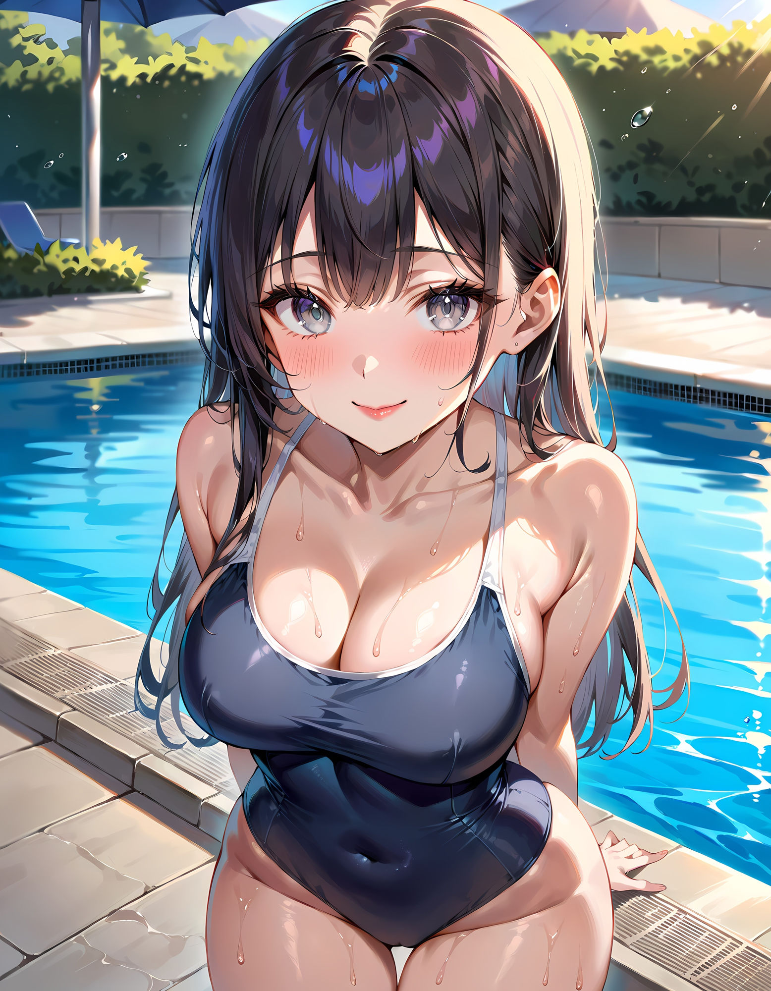 サンプル画像2:クラス一の美少女とプールでデートするCG集(妄想サチュレーション) [d_389538]