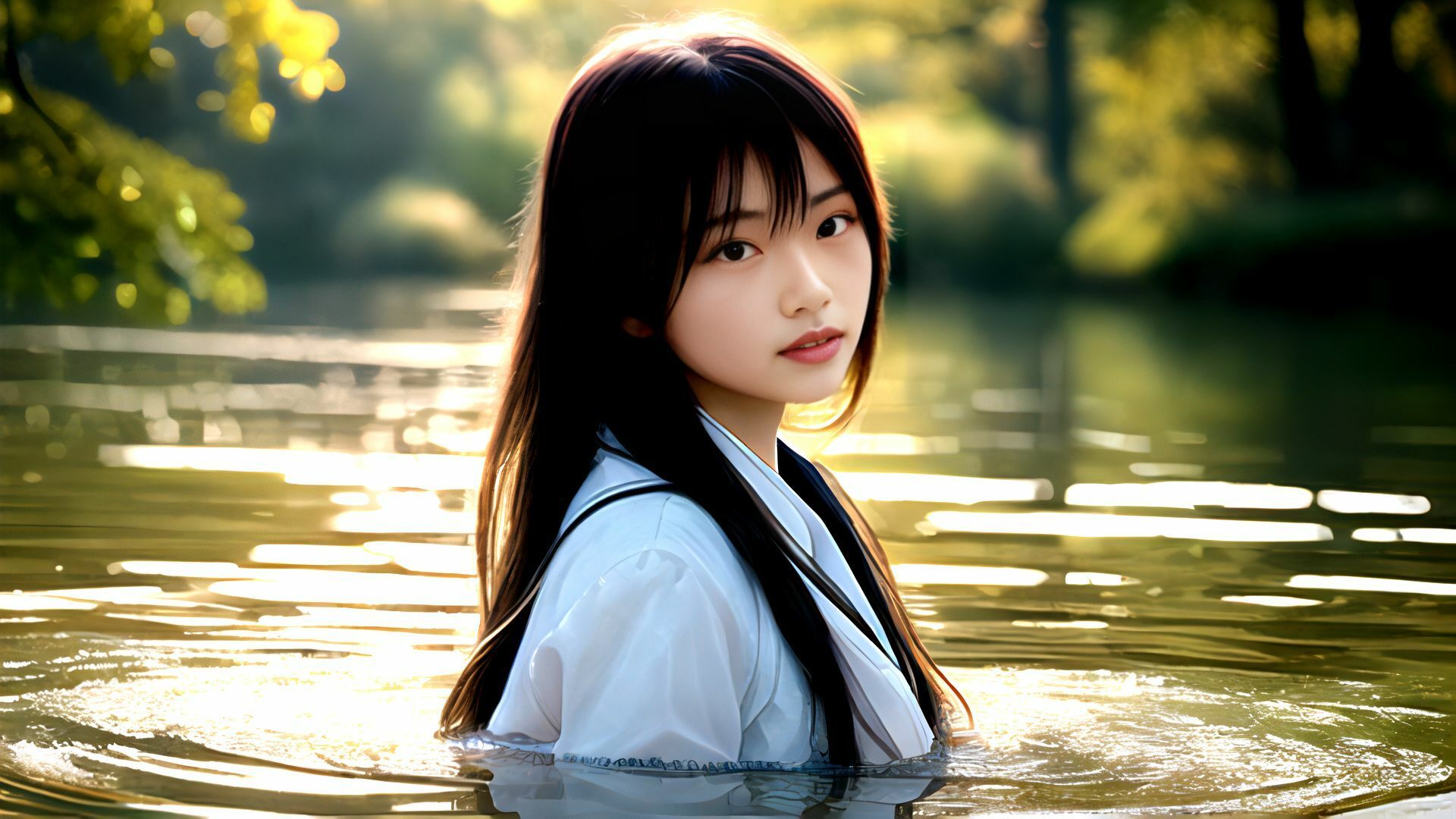 サンプル画像4:夏の生娘 汗ばむカラダは川遊びで濡れて… AI写真集(Gugh Gouf Burgers) [d_389722]