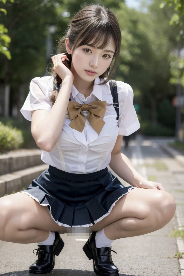 サンプル画像2:制服美少女 放課後野外でおもらし放尿(AI美女はむはむクラブ) [d_389748]