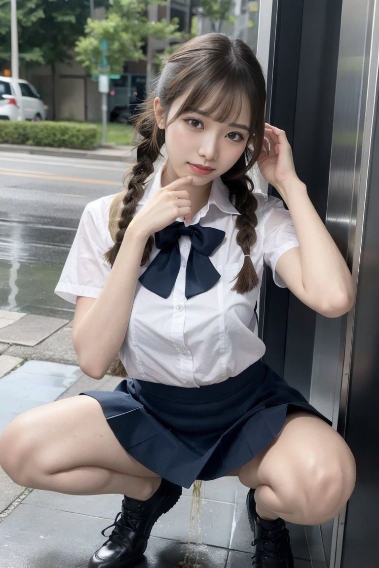 サンプル画像3:制服美少女 放課後野外でおもらし放尿(AI美女はむはむクラブ) [d_389748]