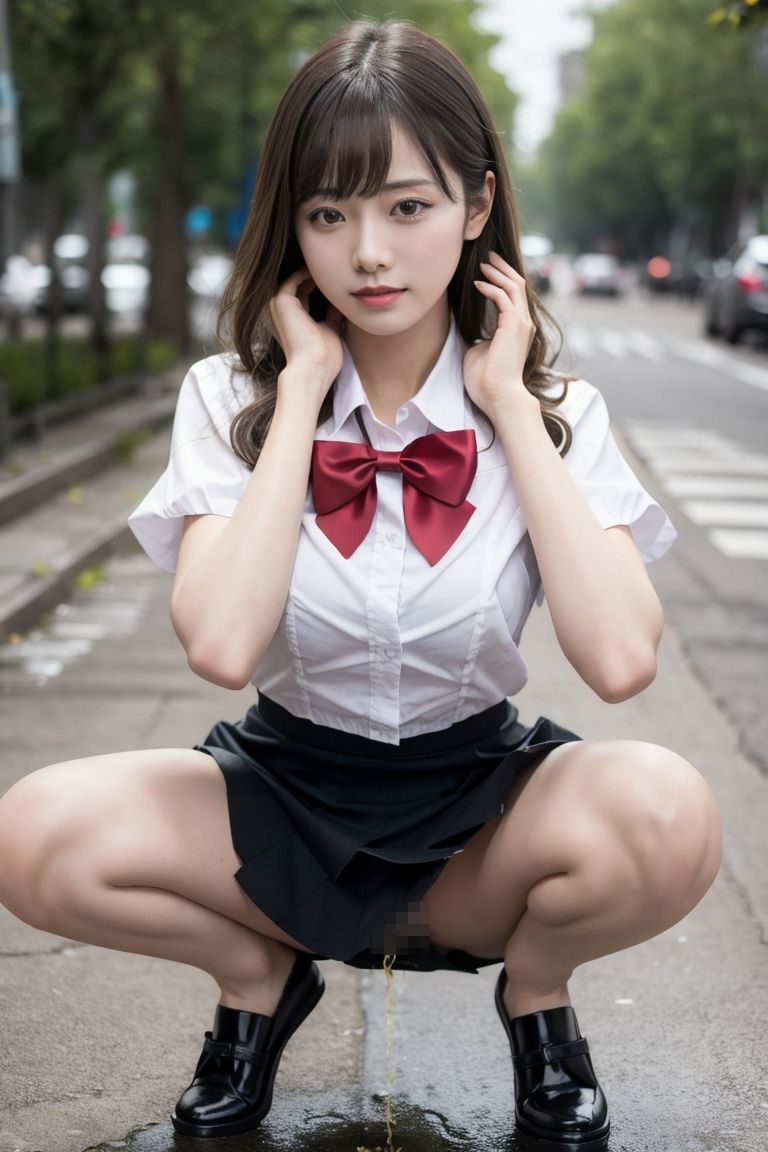 サンプル画像4:制服美少女 放課後野外でおもらし放尿(AI美女はむはむクラブ) [d_389748]