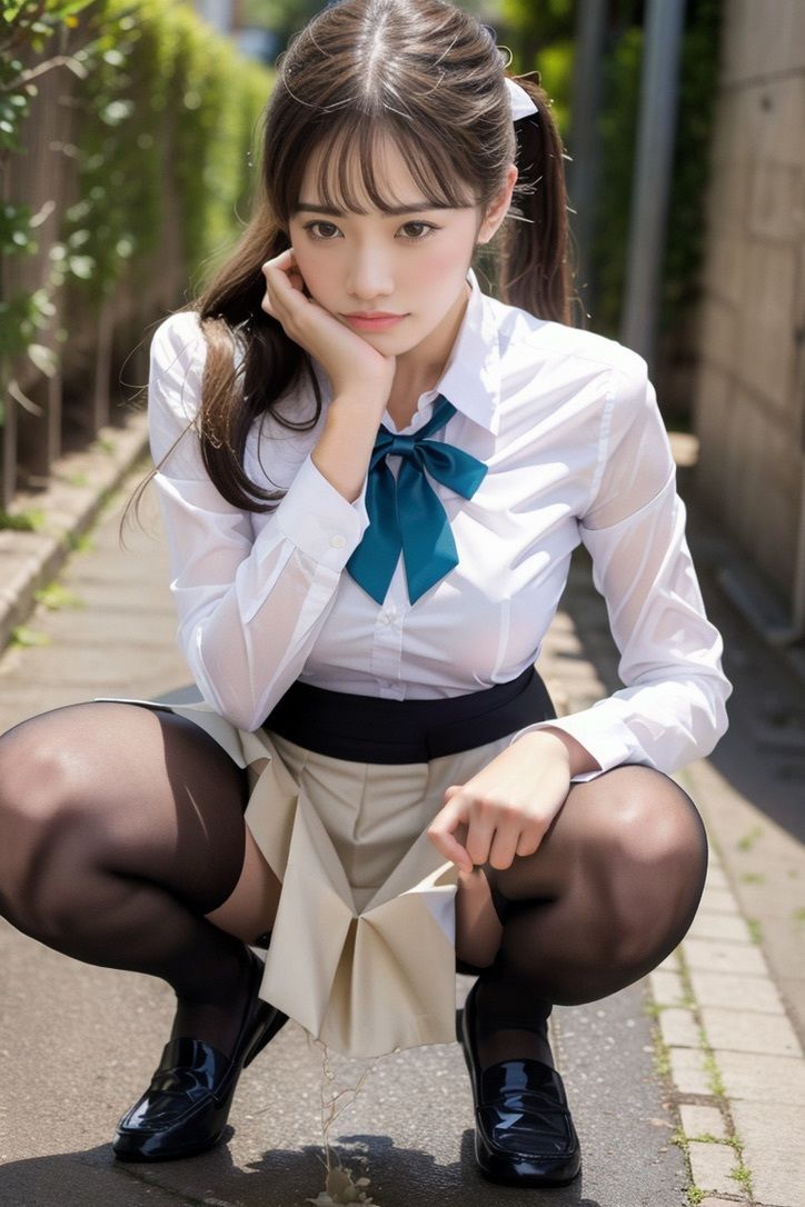 サンプル画像5:制服美少女 放課後野外でおもらし放尿(AI美女はむはむクラブ) [d_389748]