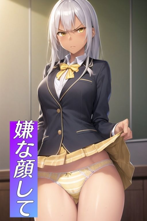 サンプル画像2:嫌な顔でスカートたくし上げてパンツ見せる娘〜ブレザー編〜(AIパンツ部) [d_390039]
