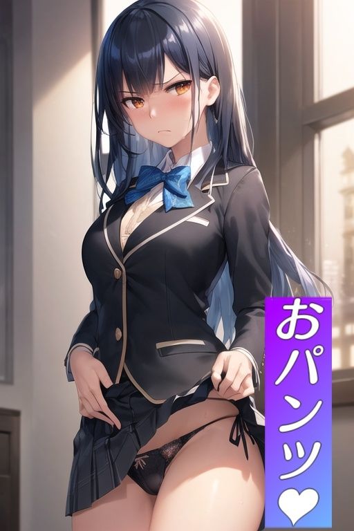 サンプル画像3:嫌な顔でスカートたくし上げてパンツ見せる娘〜ブレザー編〜(AIパンツ部) [d_390039]