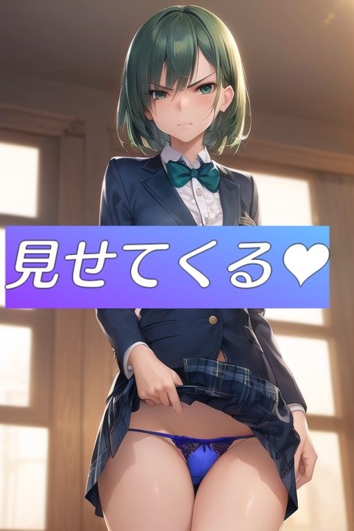 サンプル画像4:嫌な顔でスカートたくし上げてパンツ見せる娘〜ブレザー編〜(AIパンツ部) [d_390039]