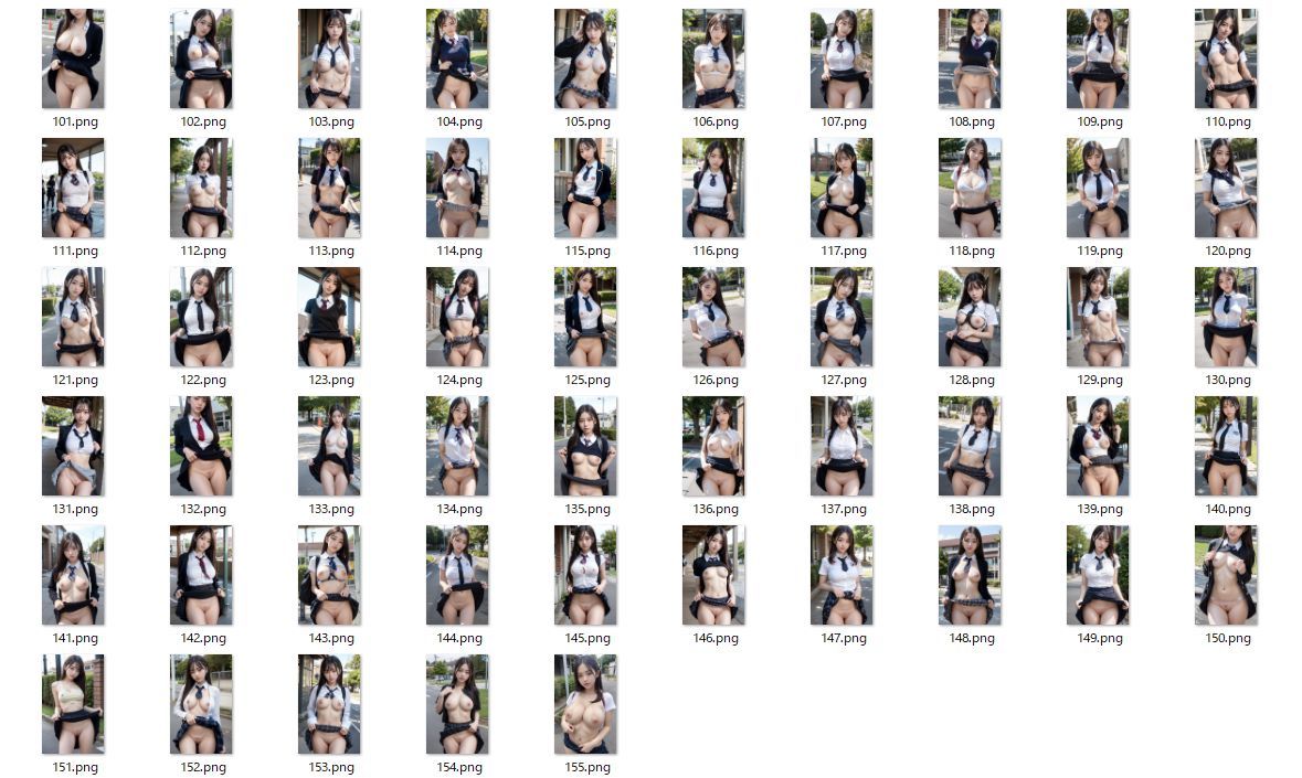 サンプル画像5:巨乳美少女 JK制服 ノーパンスカートめくりヌード写真集 立ちポーズ編 その1(AI Maker.Love) [d_390547]