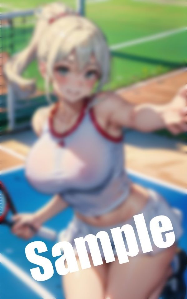 サンプル画像1:巨乳テニス女子〜乳首がスケスケのウエアでプレイ…(美女300円均一) [d_390972]