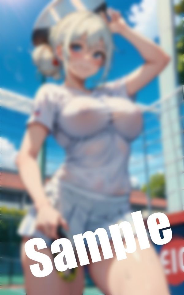 サンプル画像3:巨乳テニス女子〜乳首がスケスケのウエアでプレイ…(美女300円均一) [d_390972]