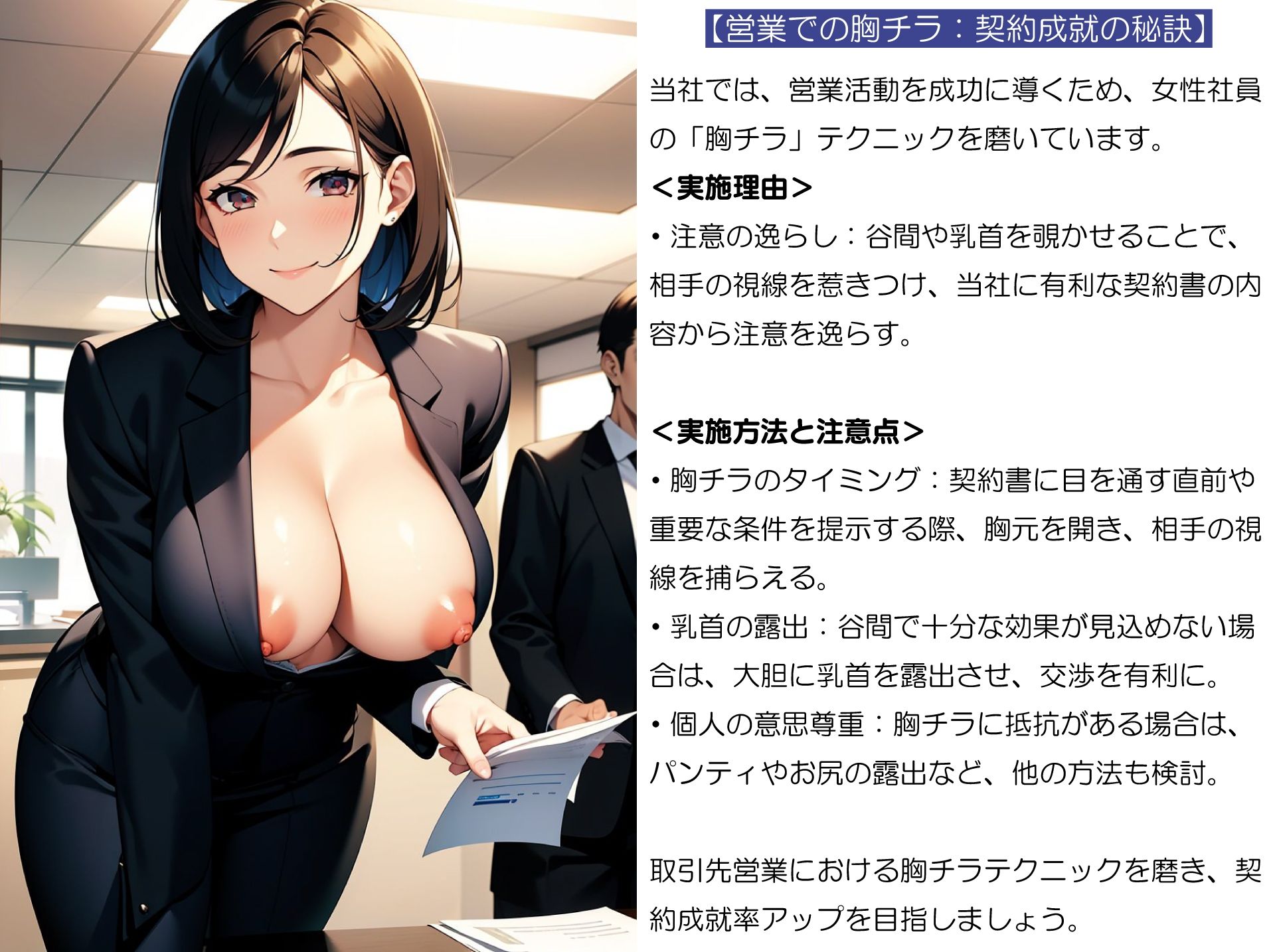 サンプル画像6:OLおま◯こ営業戦術 女性社員セクハラ業務マニュアル(AIいらすとアダルトフリーギャラリー) [d_391326]