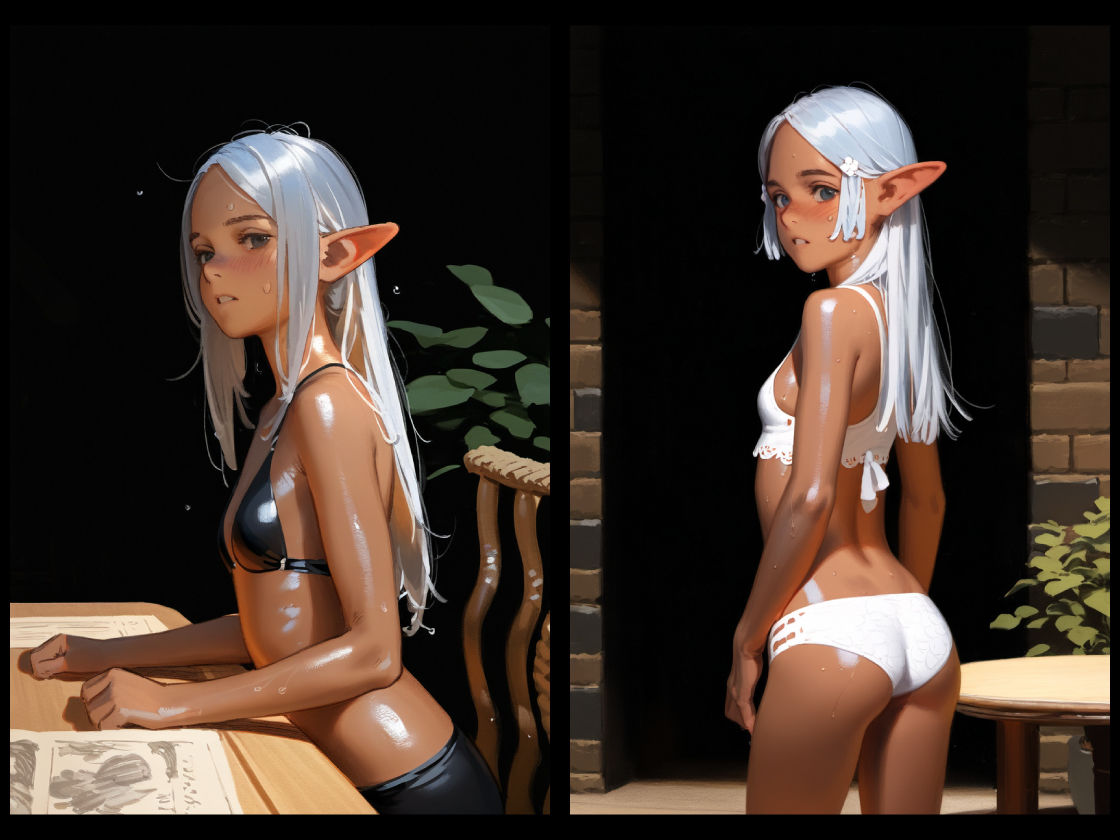 サンプル画像3:ダンジョンの銀髪褐色水着エルフたち – ナイトメア エンシュラウデッド Vol.3(BEEGLE PUBLISHING) [d_392357]