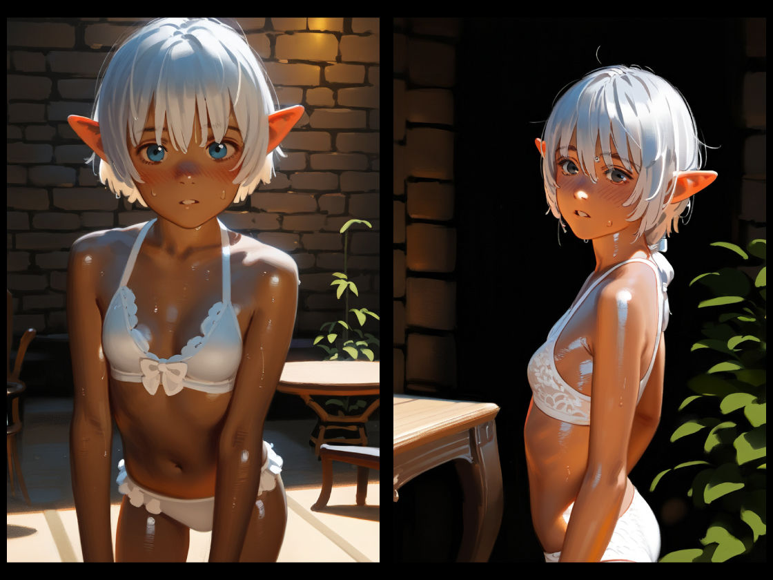 サンプル画像4:ダンジョンの銀髪褐色水着エルフたち – ナイトメア エンシュラウデッド Vol.3(BEEGLE PUBLISHING) [d_392357]