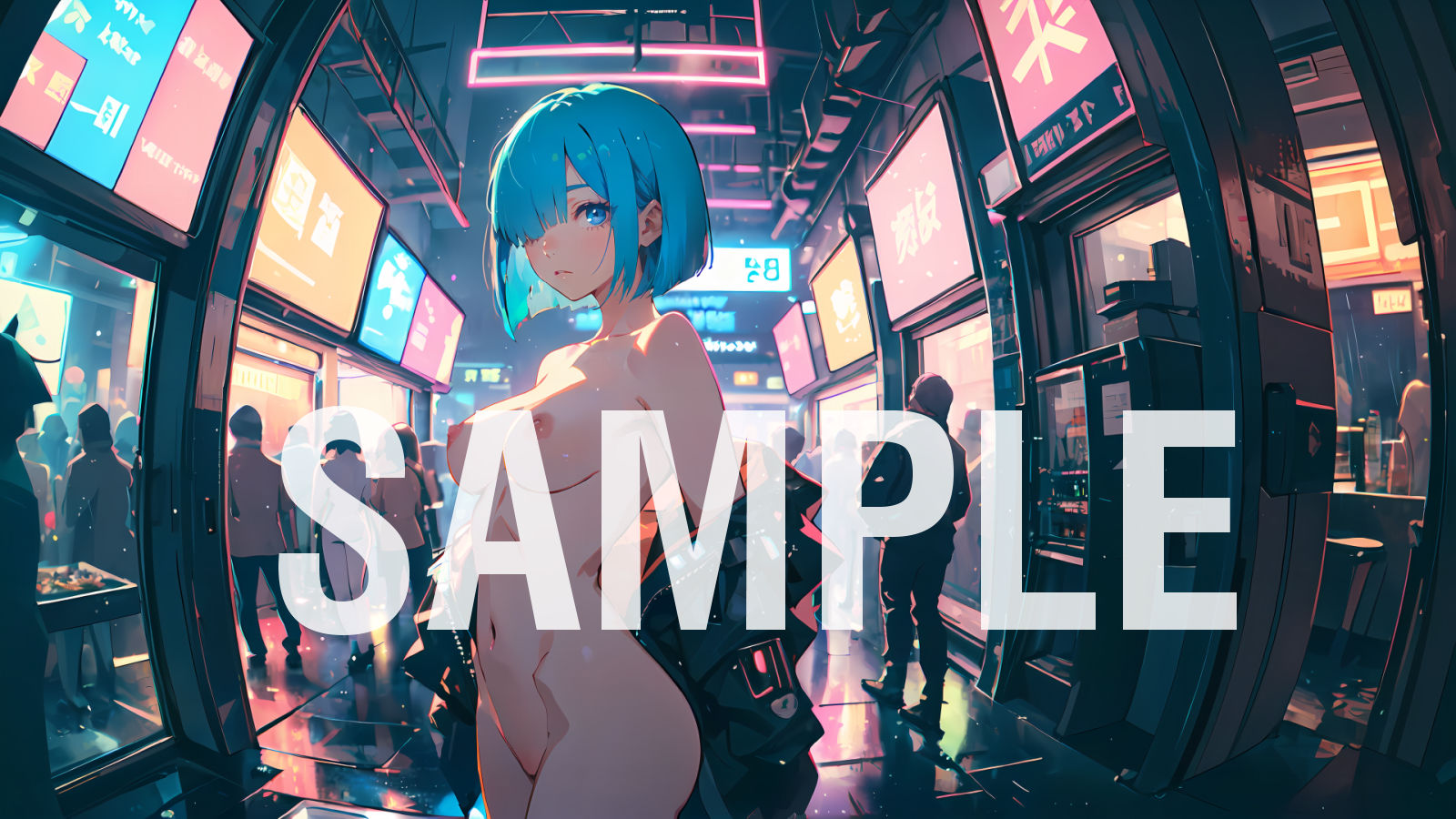 サンプル画像1:パソコンのデスクトップの壁紙に使える、青髪ボブカットの女の子のイラスト集(とどまり亭) [d_392364]