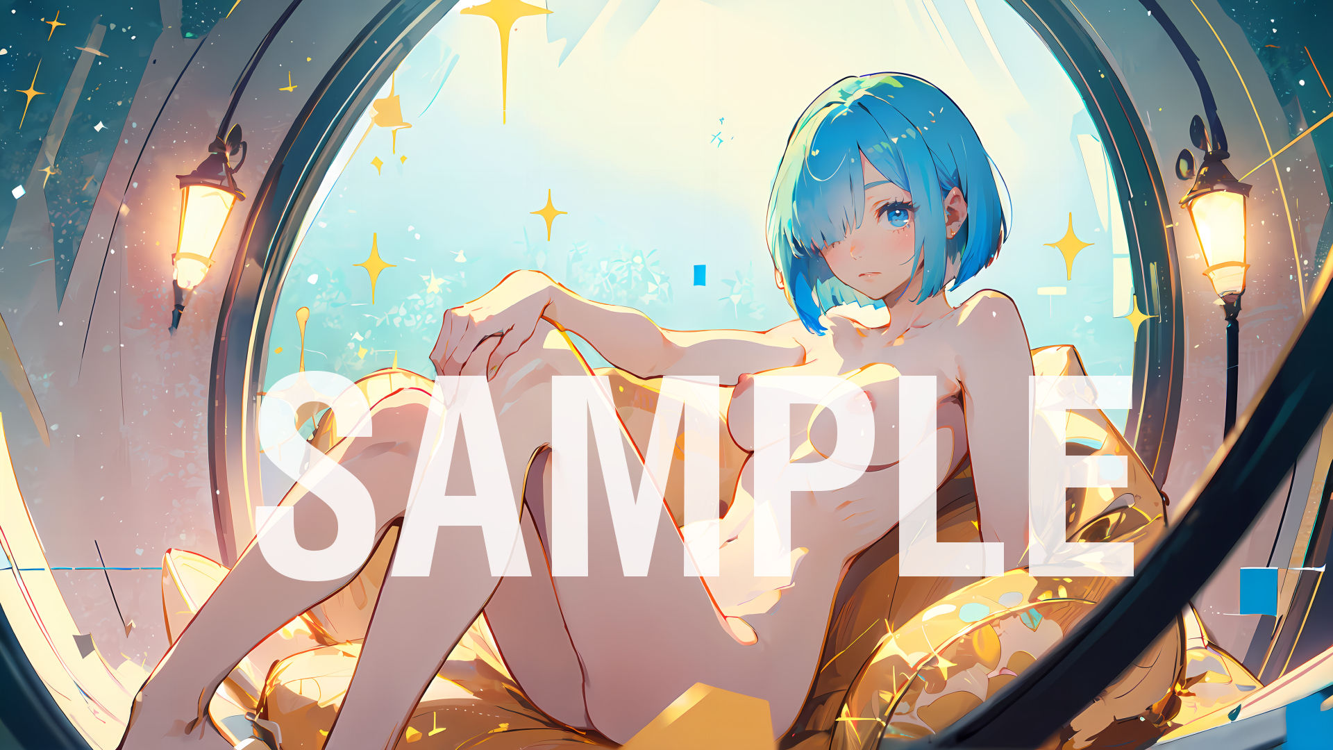 サンプル画像3:パソコンのデスクトップの壁紙に使える、青髪ボブカットの女の子のイラスト集(とどまり亭) [d_392364]