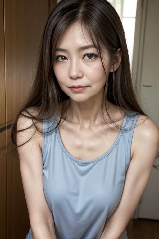 サンプル画像1:タンクトップ姿のスレンダーなロングヘア熟女(色気の垂れ流し) [d_392660]