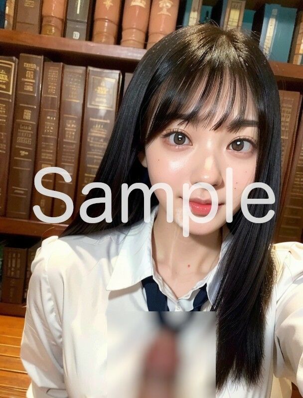 サンプル画像3:清楚系黒髪女子と図書館で淫らなことしちゃった(可愛い女の子のAIグラビア写真集) [d_392705]
