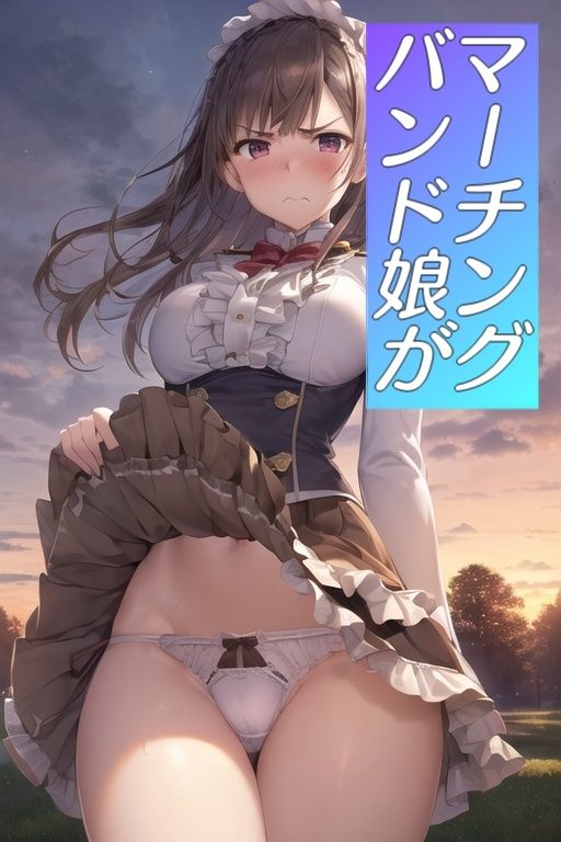 サンプル画像1:嫌な顔でスカートたくし上げてパンツ見せる娘〜マーチングバンド編〜(AIパンツ部) [d_393003]