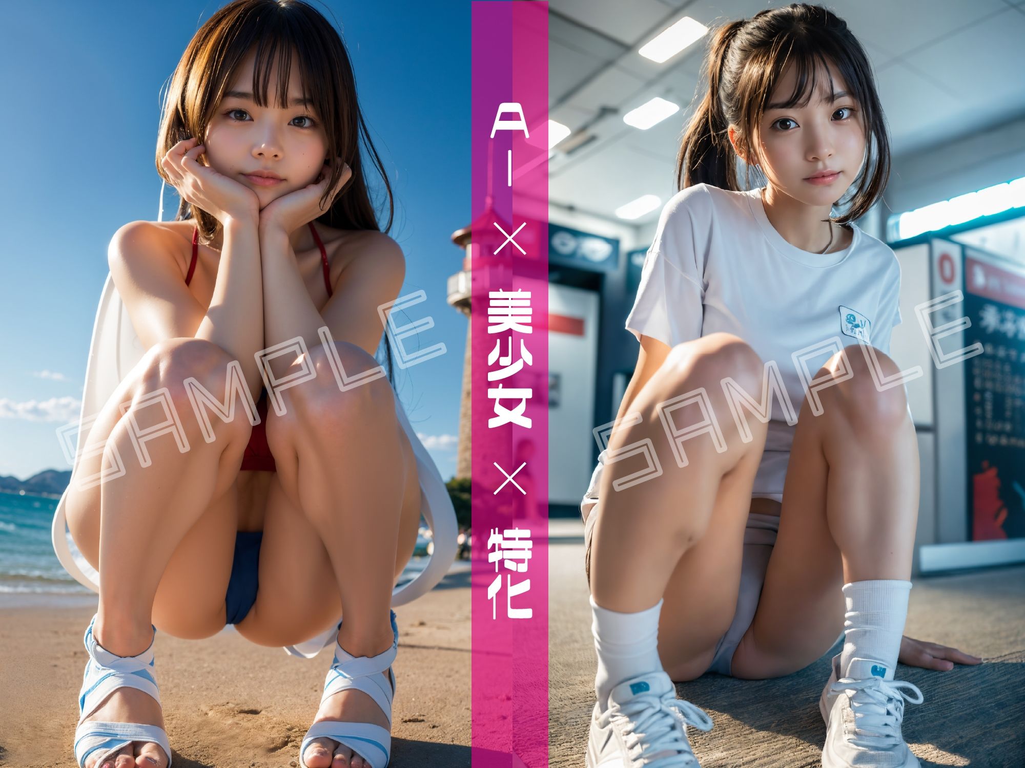 サンプル画像3:『AI × 美少女 × 特化』｜正面しゃがみ特化 vol.1｜AI美少女写真集(AIニキ) [d_393075]