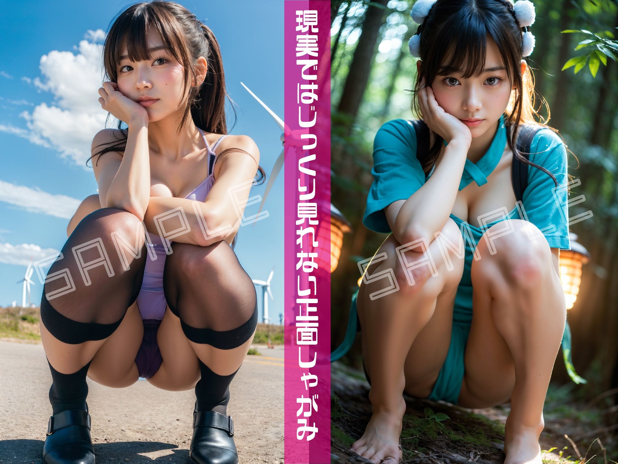 サンプル画像5:『AI × 美少女 × 特化』｜正面しゃがみ特化 vol.1｜AI美少女写真集(AIニキ) [d_393075]