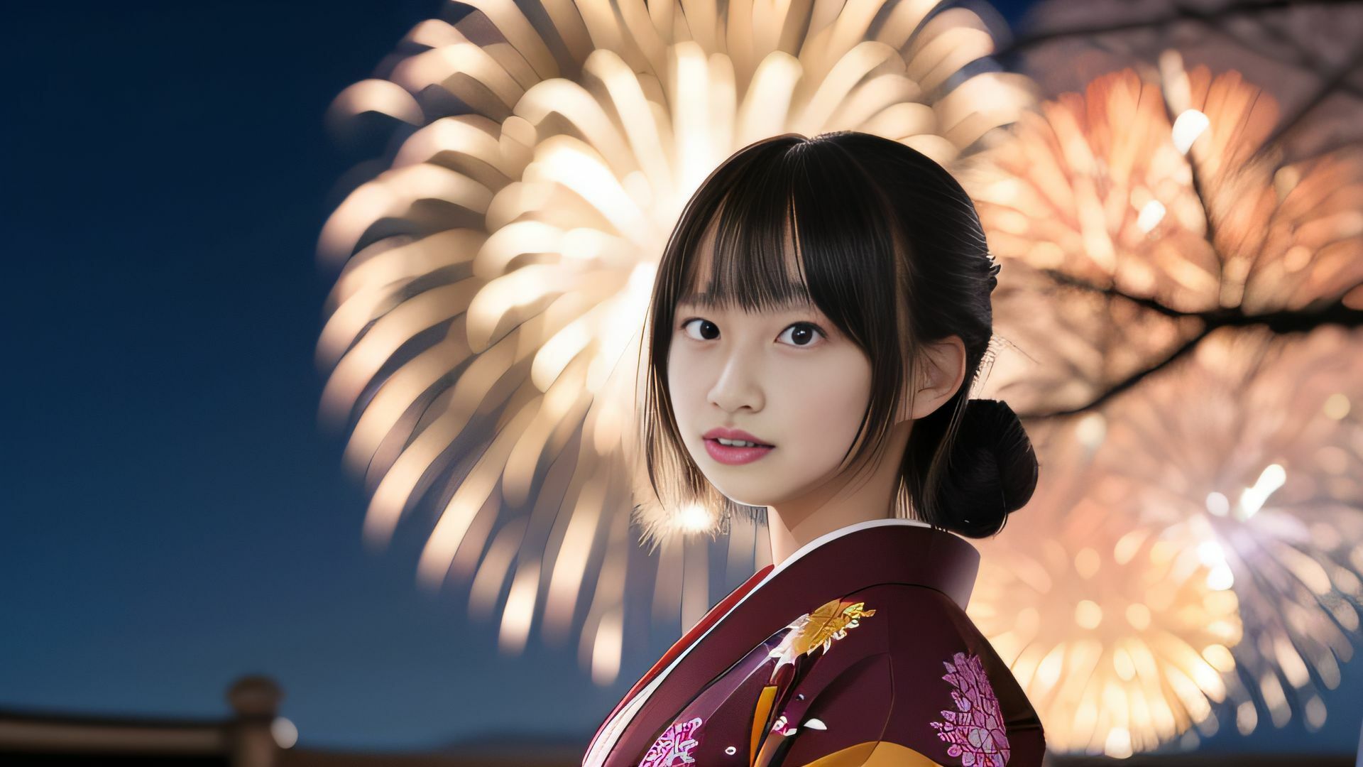 サンプル画像1:夏の少女 花火と浴衣とカノジョのハダカ AI写真集(Gugh Gouf Burgers) [d_393540]