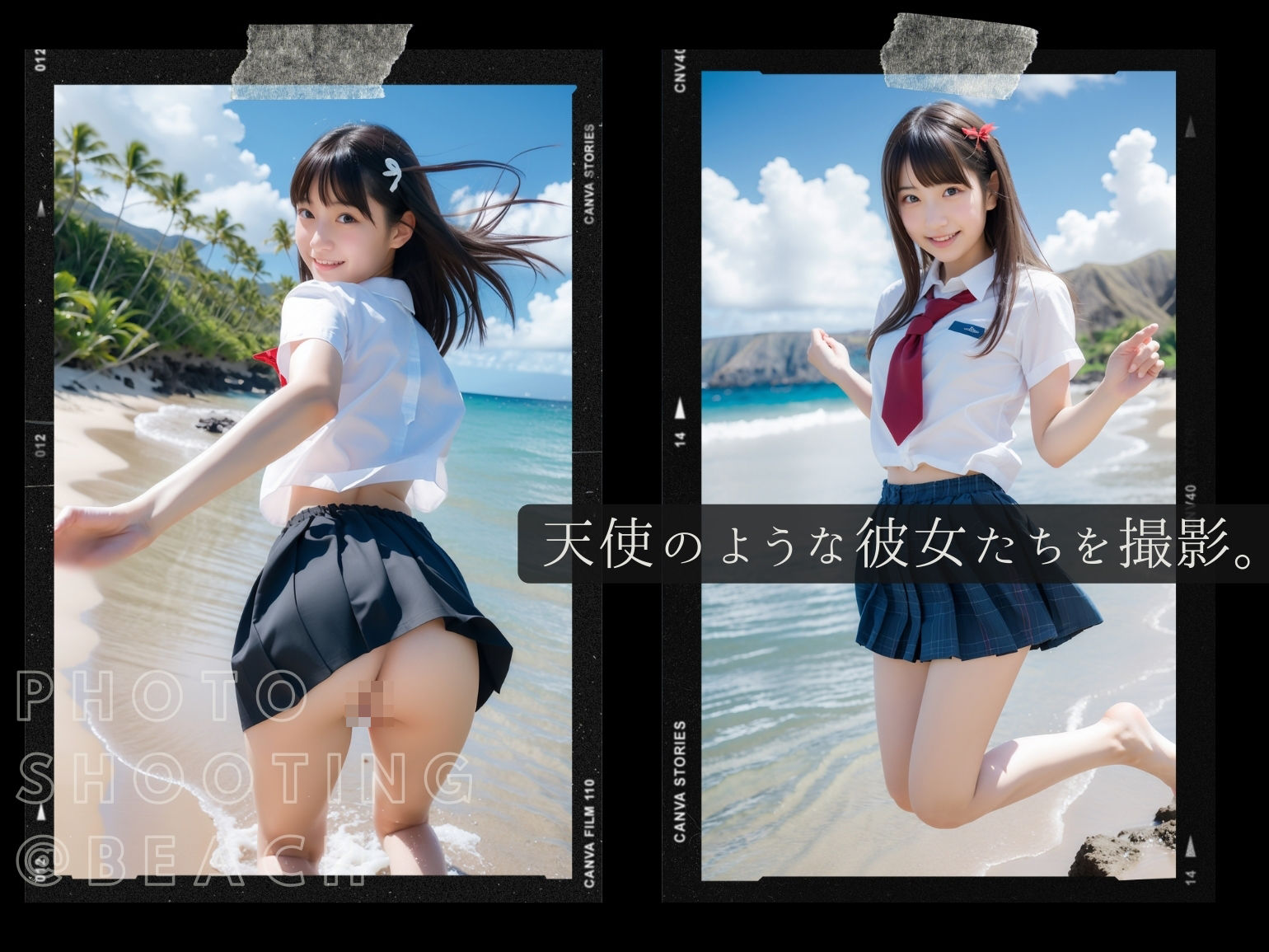 サンプル画像2:東京露出少女 – ビーチで露出して乱れた制服美少女たち(東京露出少女) [d_395287]