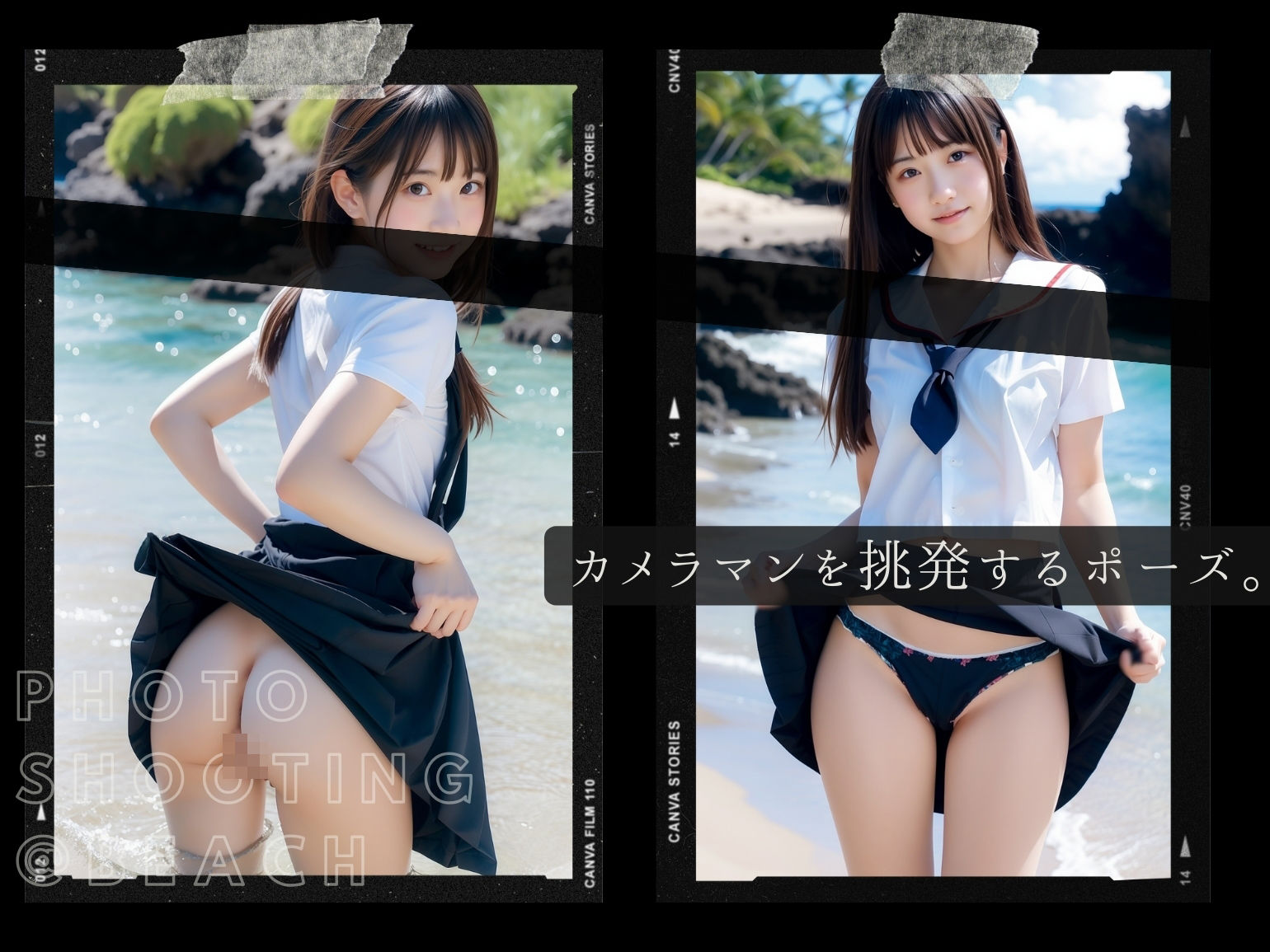 サンプル画像3:東京露出少女 – ビーチで露出して乱れた制服美少女たち(東京露出少女) [d_395287]