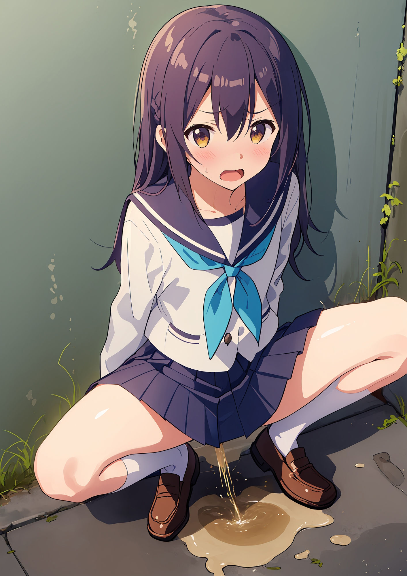 サンプル画像1:野ションしている制服少女に突撃してみた(でのいず) [d_395430]