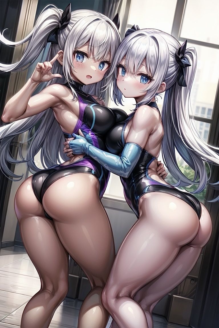 サンプル画像1:【R-15】競泳水着少女の乳合わせ百合CG集(ふぉふぉ狐) [d_395643]