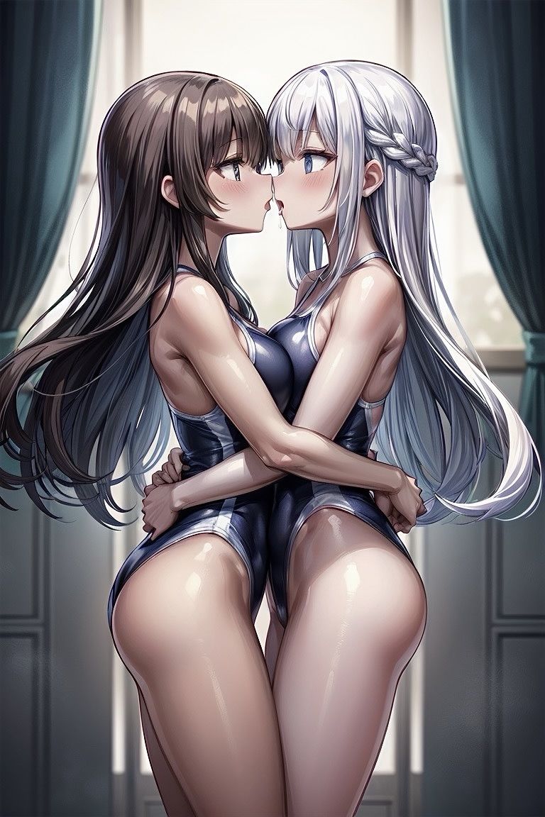 サンプル画像2:【R-15】競泳水着少女の乳合わせ百合CG集(ふぉふぉ狐) [d_395643]