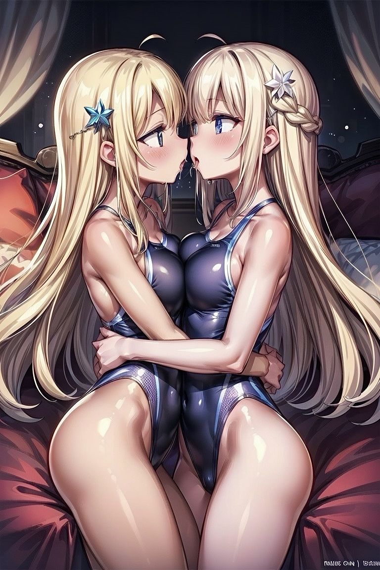 サンプル画像4:【R-15】競泳水着少女の乳合わせ百合CG集(ふぉふぉ狐) [d_395643]