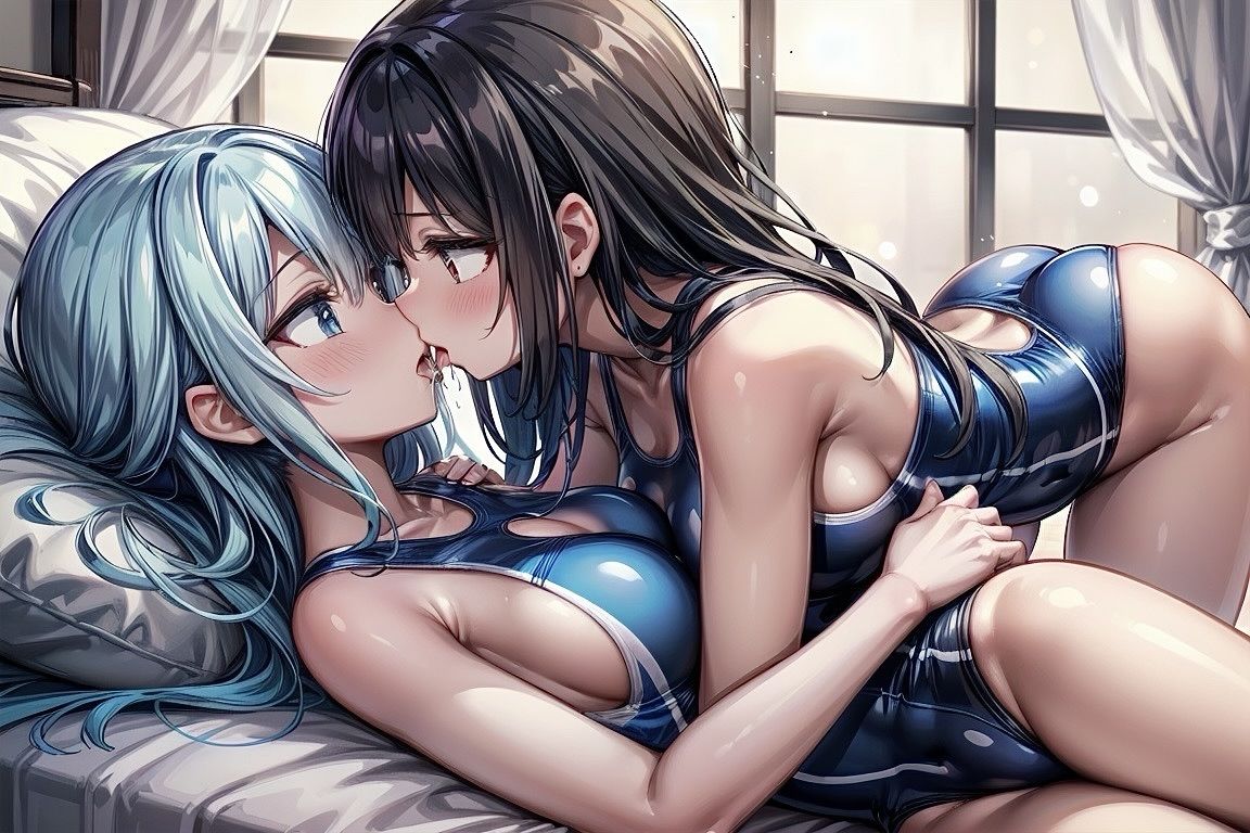 サンプル画像5:【R-15】競泳水着少女の乳合わせ百合CG集(ふぉふぉ狐) [d_395643]