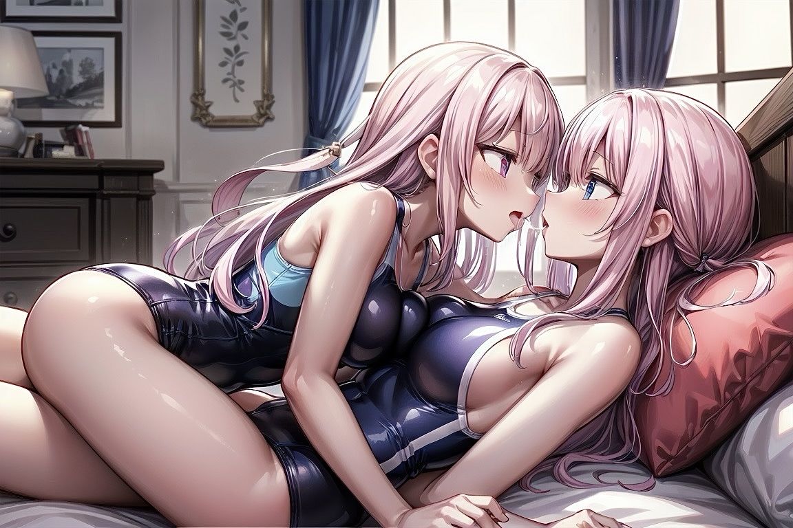 サンプル画像6:【R-15】競泳水着少女の乳合わせ百合CG集(ふぉふぉ狐) [d_395643]