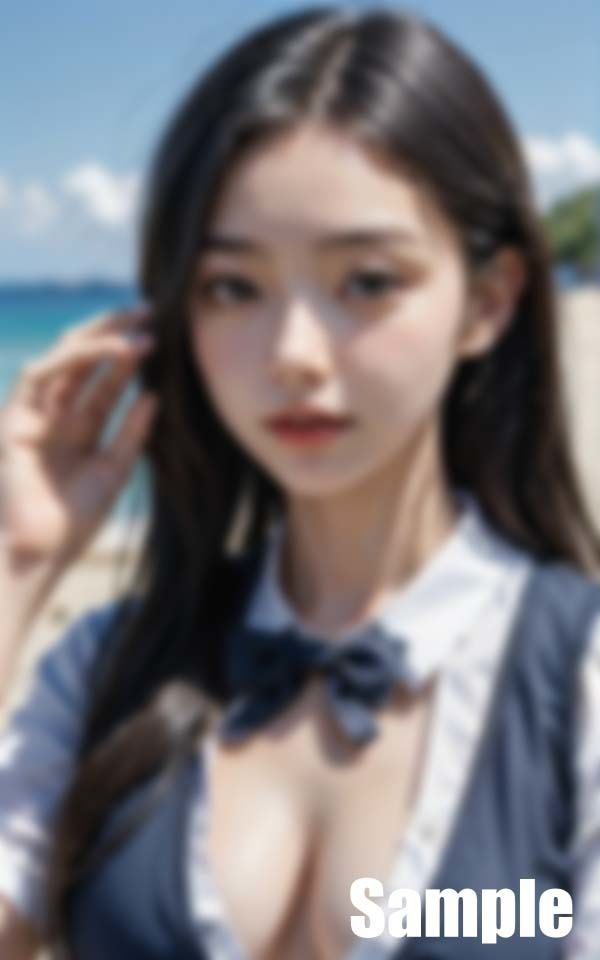 初夏のビーチと女学生