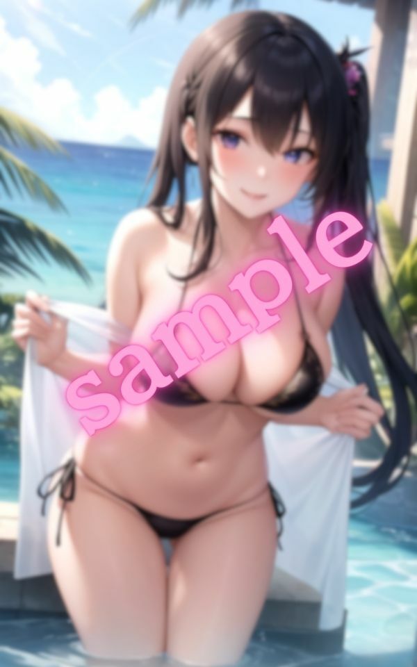 サンプル画像1:巨乳美少女がビーチでビキニで僕はビ〇ビン(変態女子) [d_396675]