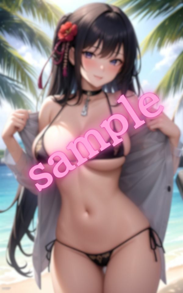 サンプル画像2:巨乳美少女がビーチでビキニで僕はビ〇ビン(変態女子) [d_396675]