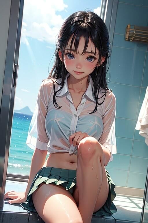 サンプル画像1:夏だ！海だ！プールだ！水辺の透けブラ女子(AIバブみ) [d_396794]