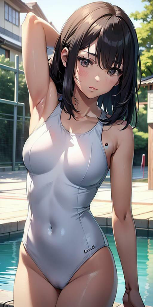 サンプル画像2:水辺に集う純白なスクール水着美女たちの美しい腋の競演(カオスクッキング倶楽部) [d_396985]