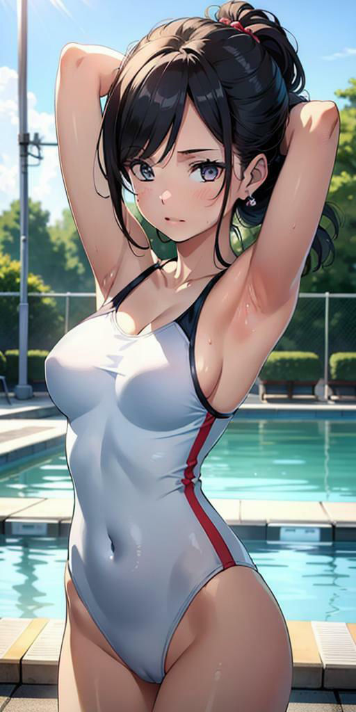 サンプル画像3:水辺に集う純白なスクール水着美女たちの美しい腋の競演(カオスクッキング倶楽部) [d_396985]