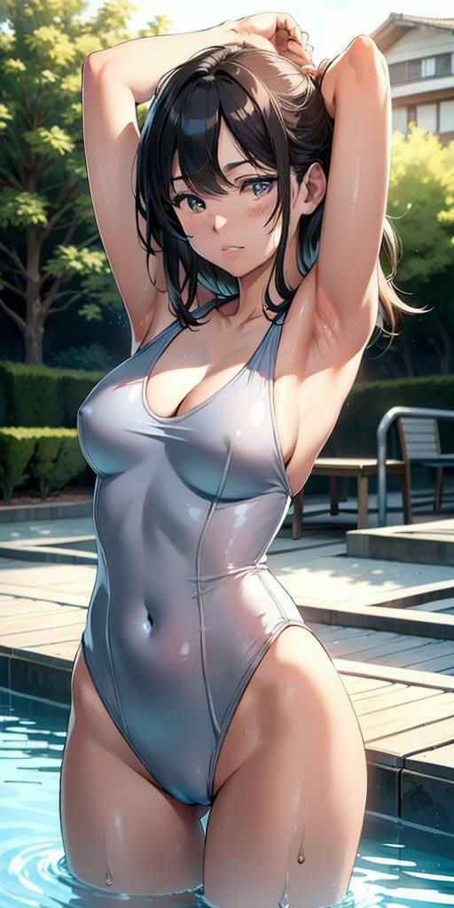 サンプル画像4:水辺に集う純白なスクール水着美女たちの美しい腋の競演(カオスクッキング倶楽部) [d_396985]