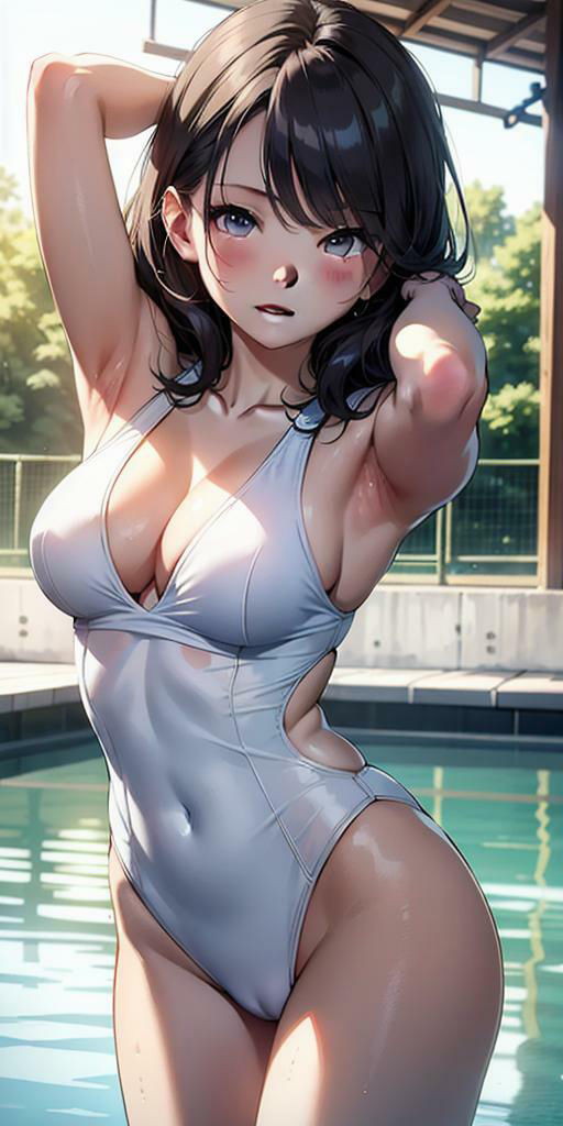 サンプル画像5:水辺に集う純白なスクール水着美女たちの美しい腋の競演(カオスクッキング倶楽部) [d_396985]