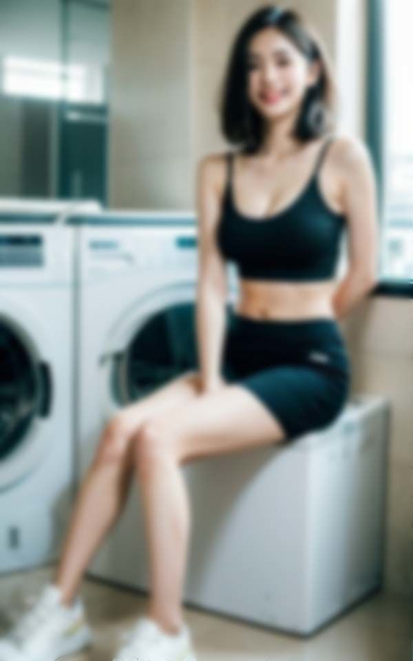 サンプル画像1:コインランドリーで男を誘惑するスポーティー淫乱女子(AI美女ミルク) [d_397266]