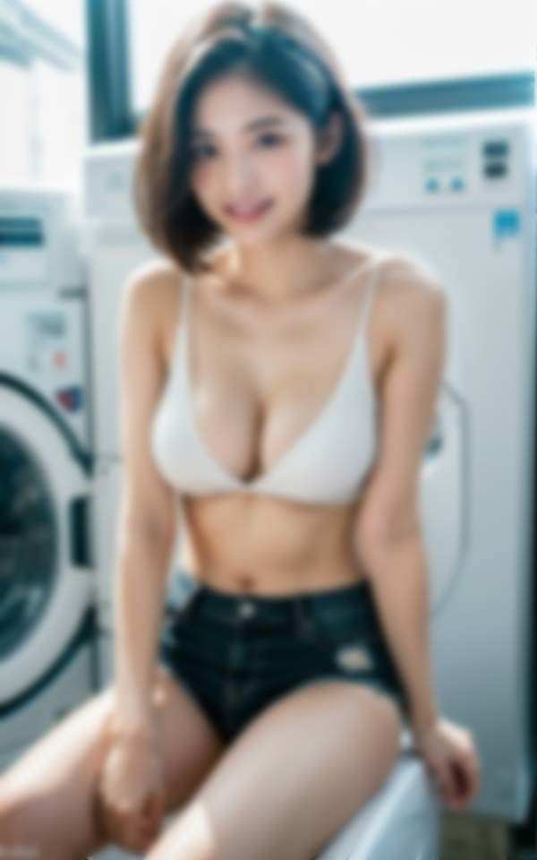 サンプル画像2:コインランドリーで男を誘惑するスポーティー淫乱女子(AI美女ミルク) [d_397266]