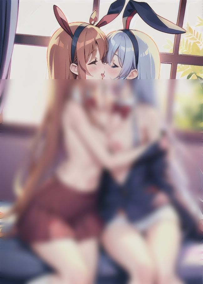 サンプル画像1:レズバニーガールSEX！女同士の濃厚キスから…(AI変態) [d_398342]